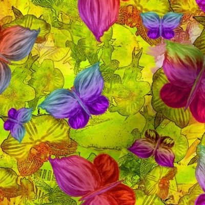 BUTTERFLIES EXOTIC JUNGLE ORCHID FLOWERS Large