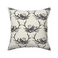 Floral Antlers - Ivory & Gray