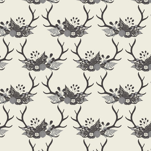 Floral Antlers - Ivory & Gray