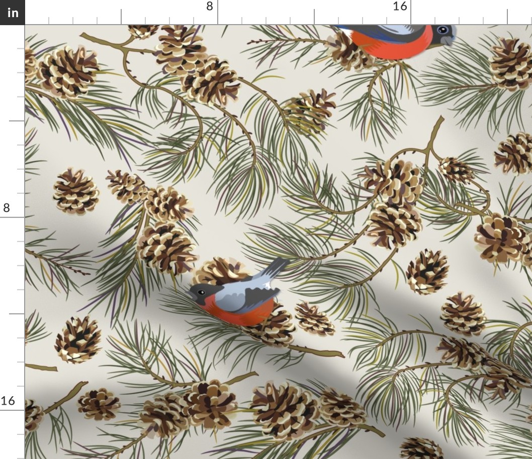 Pine Tree Bullfinch on Beige