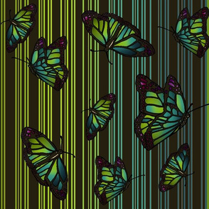 Steampunk Barcode Stripe Art Nouveau Butterflies