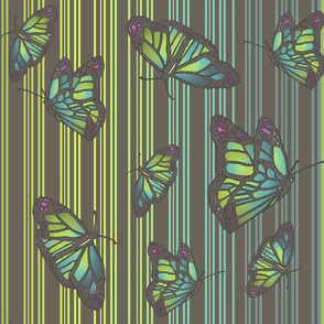 Steampunk Barcode Stripe Art Nouveau Butterflies - Muted