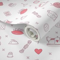 Sewing tools pattern-white-and-red