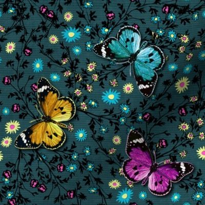 3 butterflies & flowers