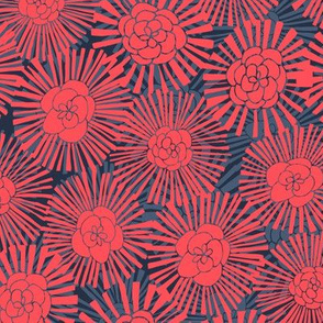 Flower Power Floral Layered - Blue and Bright Coral Pink