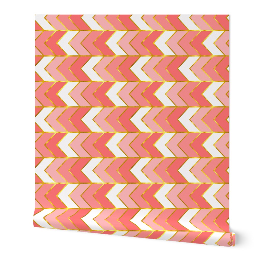 Gilded Ombre Herringbone in Coral  (railroaded)