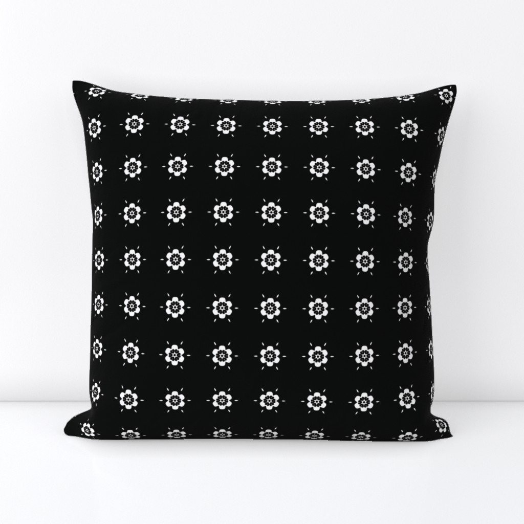 White Geometric Flowers on Black