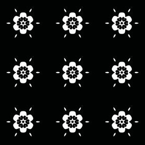 White Geometric Flowers on Black