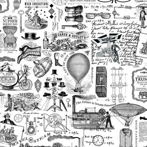 Steampunk Classified ads black and white mix 20x24