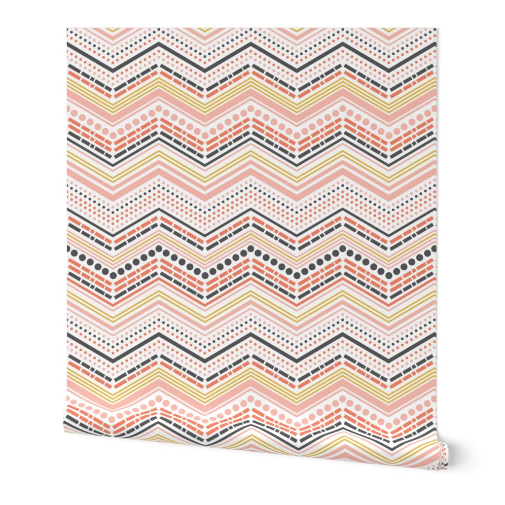 Dash and Dot - Chevron Stripe Pink & Grey