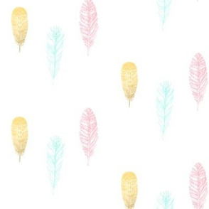 Falling Feathers - Gold Foil, Pink, Aqua