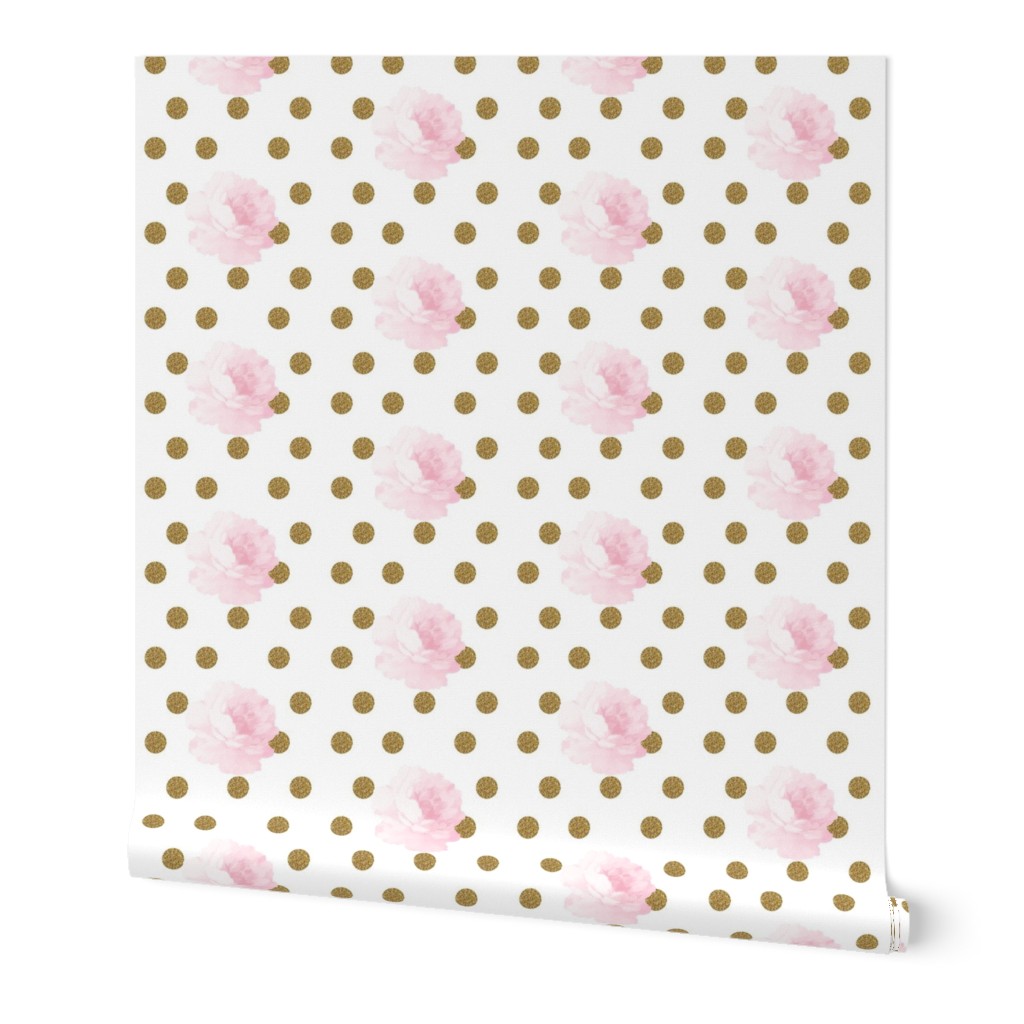 Light Pink Vintage Flower & Gold Dots