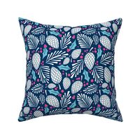 Winter Woodlands - Pinecones Navy Blue