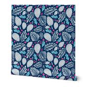 Winter Woodlands - Pinecones Navy Blue