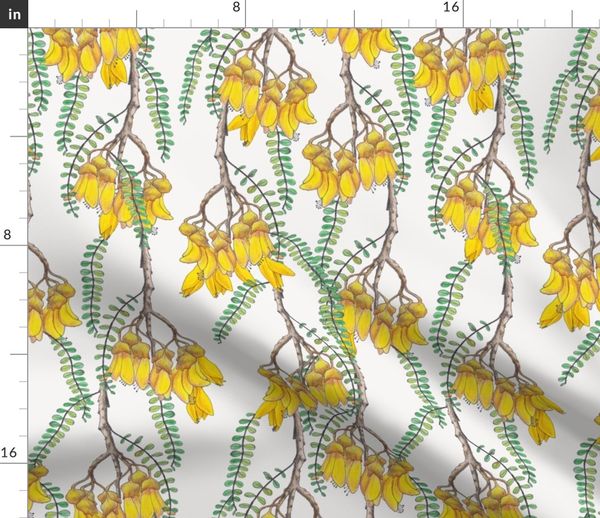 Tissu Au Mètre Fleurs Arbre Feuilles Botanique Jaune Fleur Illustration Les Plantes