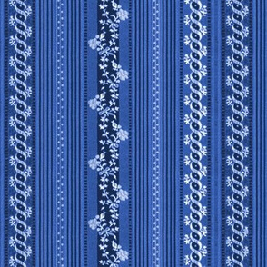 Marie Antoinette Floral Ticking ~ Indigo 