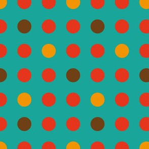 Dots turquoise red brown orange retro