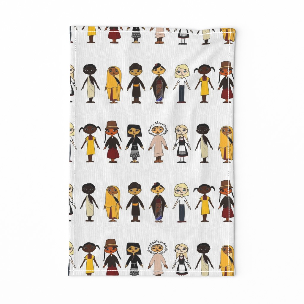 Multicultural Children White Background Border Fabric