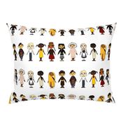 Multicultural Children White Background Border Fabric