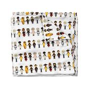 Multicultural Children White Background Border Fabric