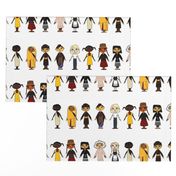 Multicultural Children White Background Border Fabric