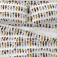 Multicultural Children White Background Border Fabric