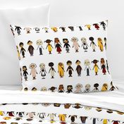 Multicultural Children White Background Border Fabric