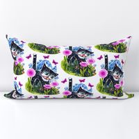 vintage retro kitsch cats kittens pussy gardens flowers butterfly butterflies whimsical