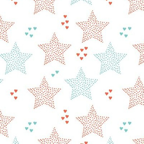 Twinkle twinkle little star cute baby nursery or christmas theme print in coral and blue gender neutral