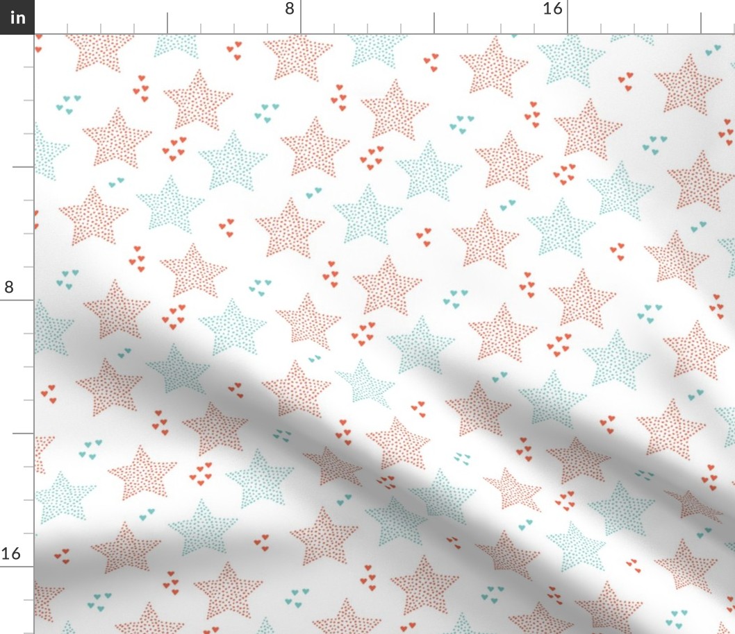 Twinkle twinkle little star cute baby nursery or christmas theme print in coral and blue gender neutral