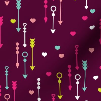 Colorful arrows and hearts sweet valentine love cupid print pink