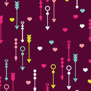 Colorful arrows and hearts sweet valentine love cupid print pink