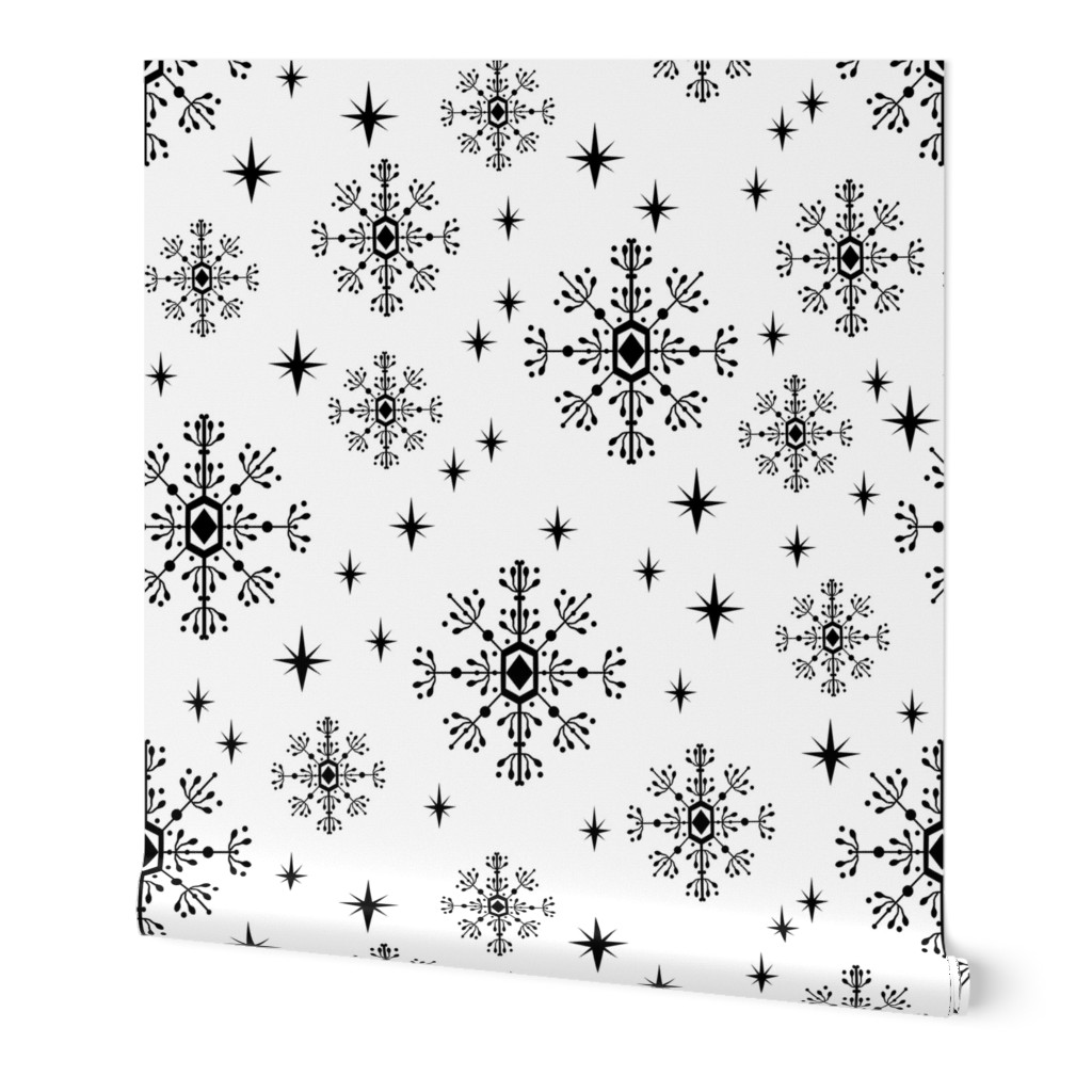 snowflakes black and white minimal geometric christmas holiday winter