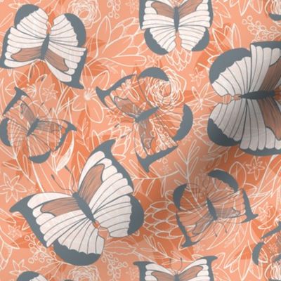 Fluttering Flight - Butterflies Peach Sunset 