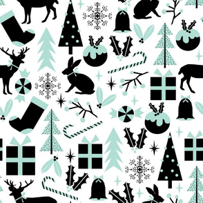 christmas mint fir tree candy  cane snowflake presents holly christmas pudding deer charlotte winter kids scandi holiday design