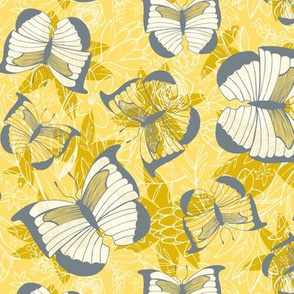 Fluttering Flight - Butterflies Yellow Gold