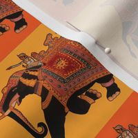 Majestic Black Elephant and Rider on background of colorful squares