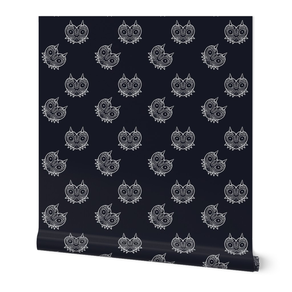 Scary Mask Fabric - Navy and White