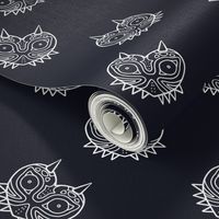 Scary Mask Fabric - Navy and White