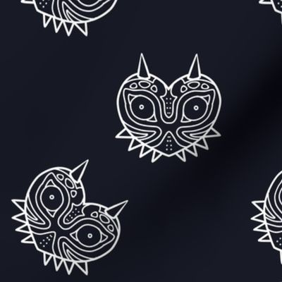 Scary Mask Fabric - Navy and White