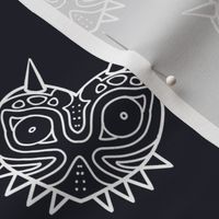 Scary Mask Fabric - Navy and White