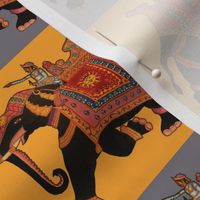 Majestic Elephant and Rider on large colorful squares