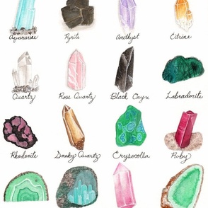 Healing Crystals- Gem Stone and Mineral Watercolor