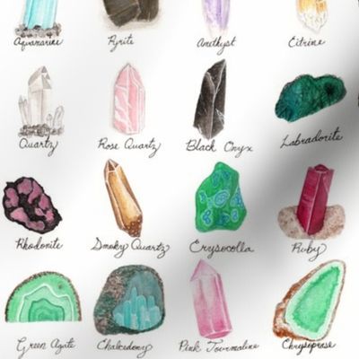 Small- Healing Crystals- Gem Stone and Mineral Watercolor