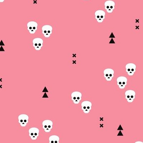 Skulls geometric halloween horror illustration in pastel pink