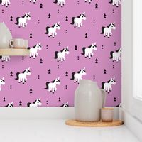 Geometric unicorn fantasy kids illustration with arrows in violet