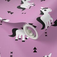 Geometric unicorn fantasy kids illustration with arrows in violet