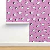 Geometric unicorn fantasy kids illustration with arrows in violet