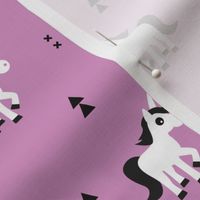 Geometric unicorn fantasy kids illustration with arrows in violet