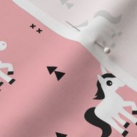 Geometric unicorn fantasy kids illustration with arrows in pink pastel